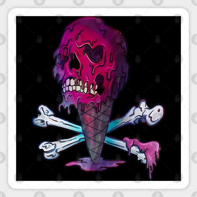 Drippy Ice Cream Cone Melting Skull Magnet by Trendy Black Sheep